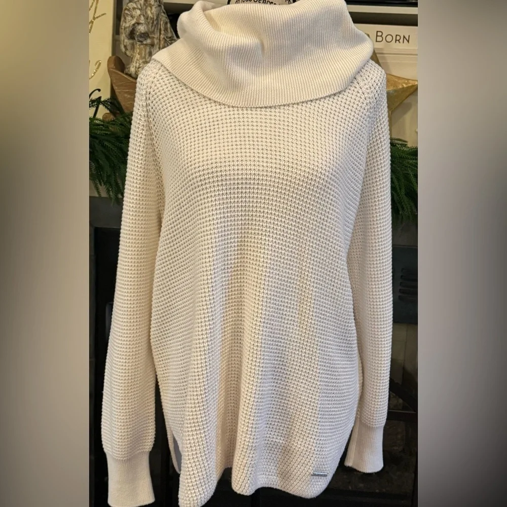 Michael Kors Ivory Waffle Knit Cowl Neck Sweater Women’s Large Luxury Holiday